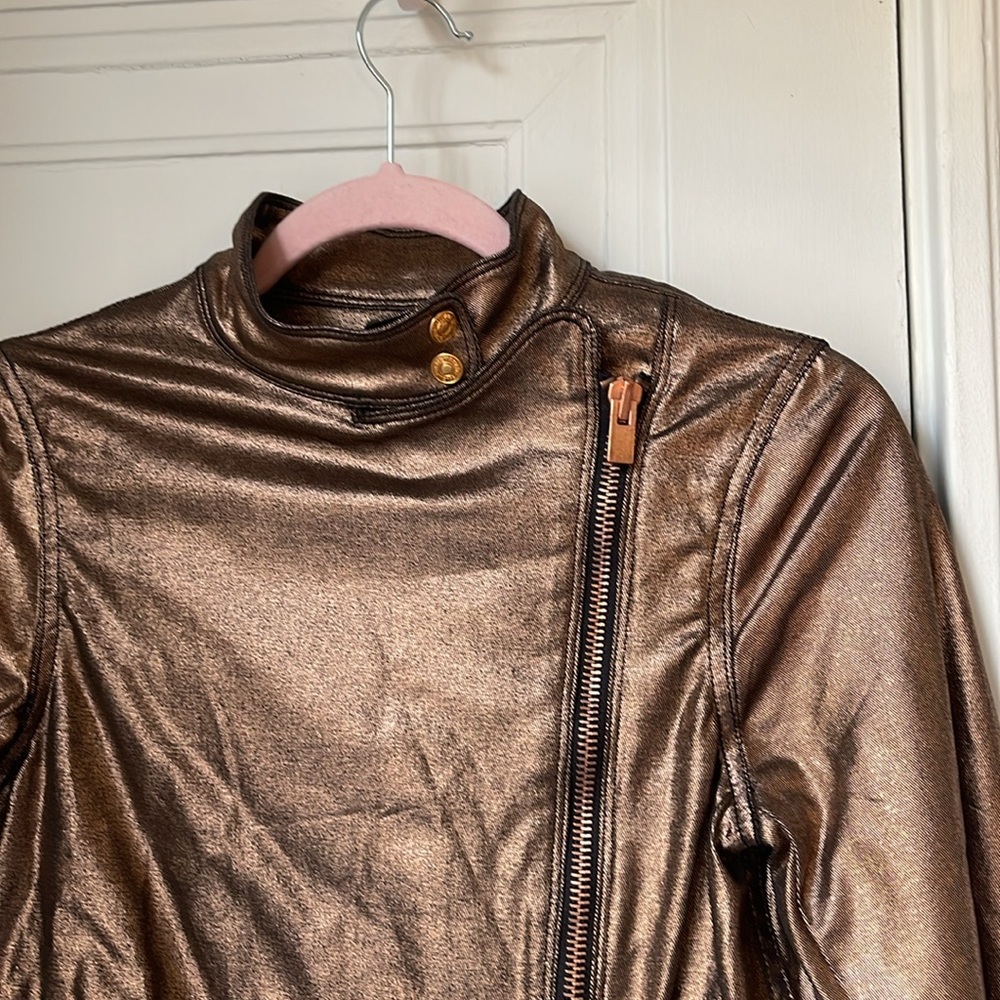 NWT Seven for all Mankind Gold Metallic Jean Motorcycle Jacket - Picture 4 of 9